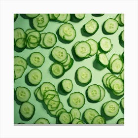 Cucumber Slices On A Green Background Canvas Print