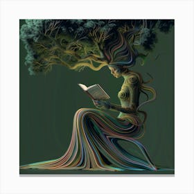 Tree Woman Reading a book art print Canvas Print