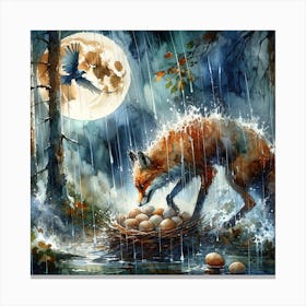 Fox In The Rain Canvas Print