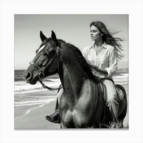 Woman Riding A Horse On The Beach Canvas Print