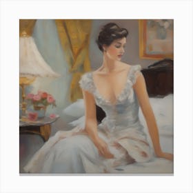Lady In White Boudoir Scene Canvas Print