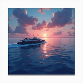 Sleek Ferry Crossing A Watercolor Twilight Ocean 1 Canvas Print