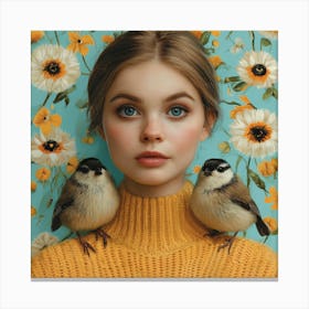 Girl With Birds Canvas Print