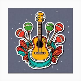 Mexican Guitar And Maracas Sticker 2d Cute Fantasy Dreamy Vector Illustration 2d Flat Centere (38) Canvas Print