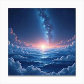 A Watercolor Star Filled Sky Illuminating A Vast Alien Ocean On A Distant Planet 1 Canvas Print