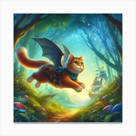 Cat Flying In The Forest Canvas Print