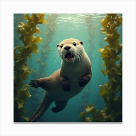 A Playful Sea Otter Floating In Kelp 2 Canvas Print