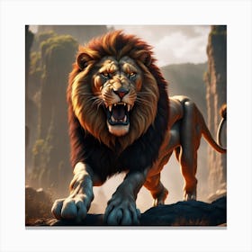 Lion Roaring Canvas Print