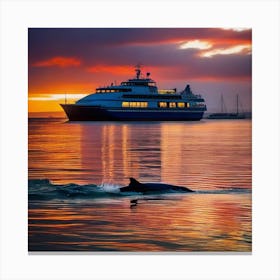 Dolphins At Sunset Canvas Print