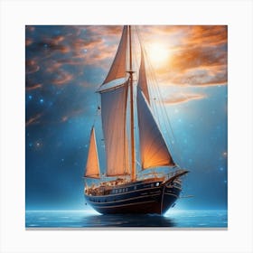 Sailboat In The Night Sky Canvas Print