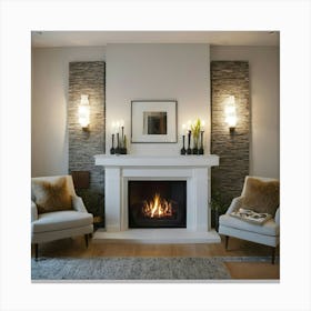 Modern Living Room With Fireplace 27 Canvas Print