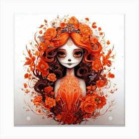 Firefly Character, Girl, Big Eyes, Orange, White, Flowers, Wreath, Curly Hair, Long Dress, Floral, P (2) Canvas Print