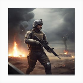 Soldier In Field Of Battle Canvas Print