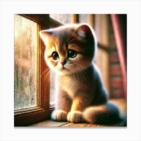 Cute Kitten By The Window Stampe su tela