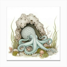 Storybook Style Octopus Relaxing In An Underwater Cave 1 Canvas Print