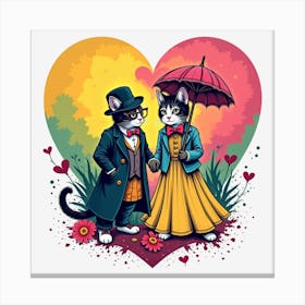 Valentine's Day Lovely Cat Couple 56 Canvas Print