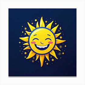 Lovely smiling sun on a blue gradient background 140 Canvas Print