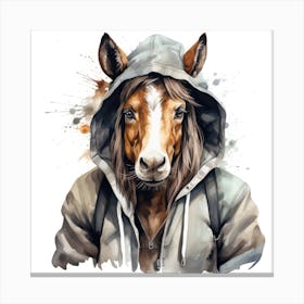 Watercolour Cartoon Horse In A Hoodie Canvas Print