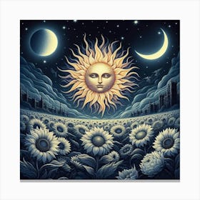 Sun And Sunflowers Canvas Print