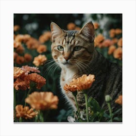 Default Cat Beautiful Around Flowers 1 Canvas Print