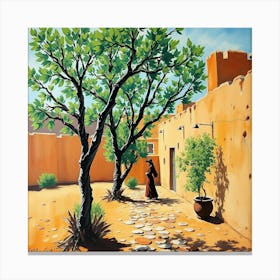 Woman Walks Through A Courtyard Canvas Print