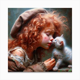 Little Girl Kissing A Kitten 1 Canvas Print