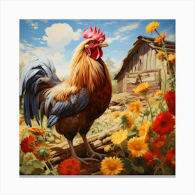 Rooster In The Field 5 Canvas Print