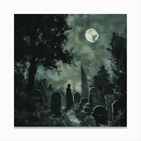 Graveyard At Night Canvas Print