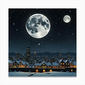 Default Art A Starry Night Sky And A Full Moon Over A Snowy C 3 Canvas Print