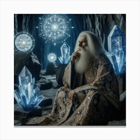 A mage thinking on the universe works in a crystaline cave Canvas Print