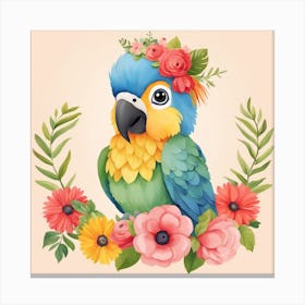 Floral Baby Parrot Nursery Illustration (21) Canvas Print