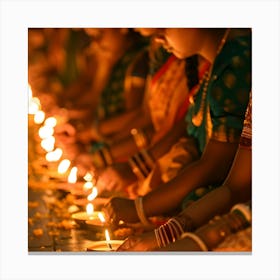 Women Lighting Diyas Canvas Print