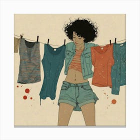 Afro Girl Hanging Clothes Canvas Print