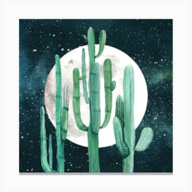 Cactus Nights Watercolor Painting Canvas Print