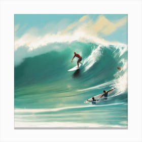 Surfers On A Wave Canvas Print