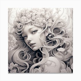 Black And White Portrait Of A Girl Canvas Print