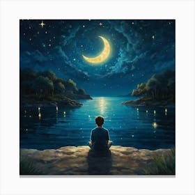 Meditating Man At Night Canvas Print