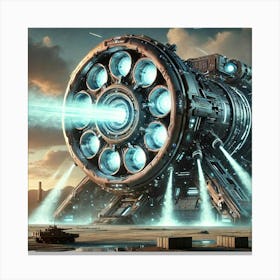 A High Tech Sci Fi Scene Showing A Massive Land Ba Canvas Print