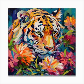 Tiger In Flowers Canvas Print