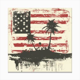 Retro American Flag With Palm Trees 2 Canvas Print