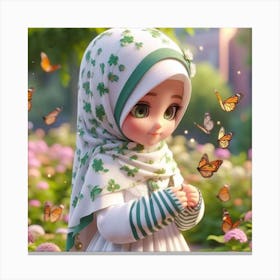 Muslim Girl With Butterflies Canvas Print