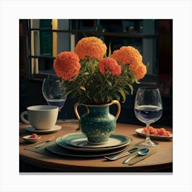 Table Setting With Flowers Canvas Print