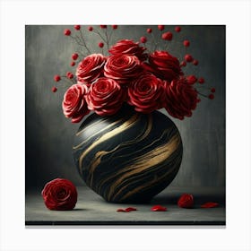 Black Vase With Red Roses Canvas Print