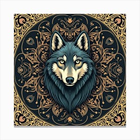 A Wolf Surrounded By A Pattern Of Swirling, Mystical Symbols Canvas Print