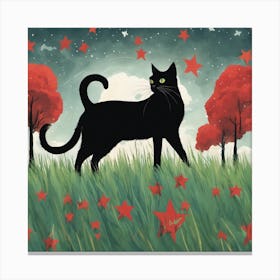 Black Cat In The Grass Canvas Print