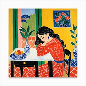 Woman Sleeping At The Table 4 Canvas Print