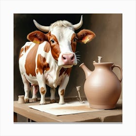 Cow In A Pot 1 Canvas Print