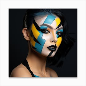 Beautiful Woman With Blue And Yellow Makeup Canvas Print