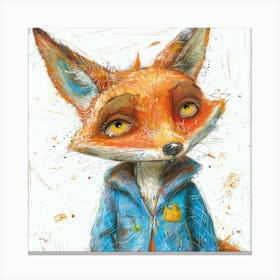 Fox In Blue Jacket Canvas Print