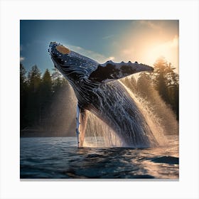 Humpback Whale Jumping Out Of The Water Canvas Print